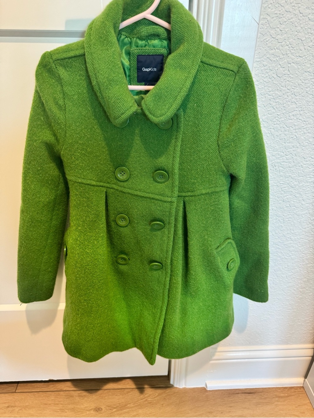 Gap Kids Bright Green Pea Coat | Size Small | Double Breasted Wool-Style Jacket